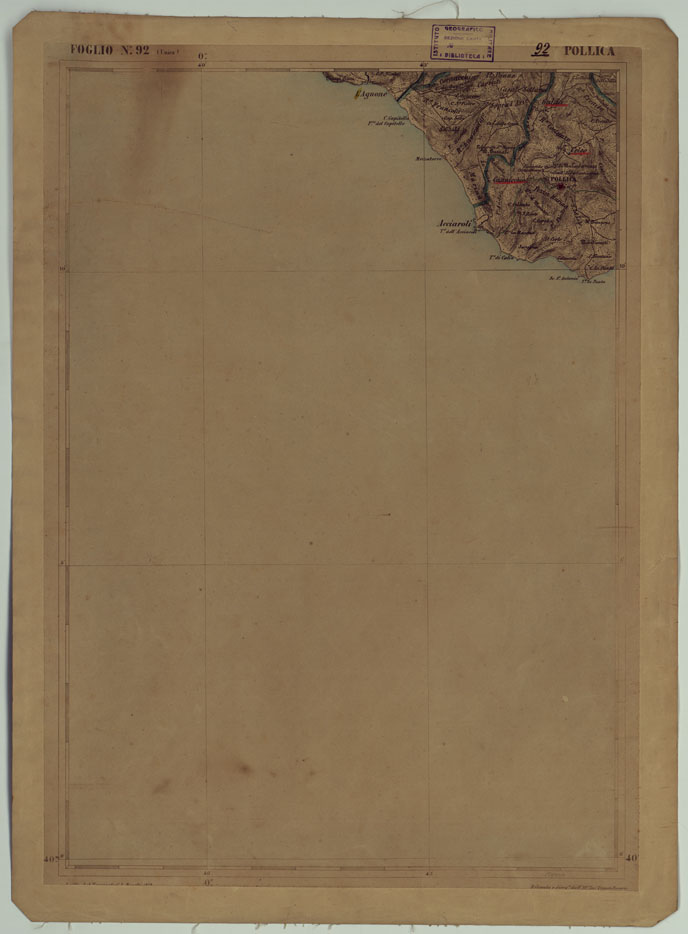 (N:17929) CARTA D'ITALIA - FOGLIO 92 POLLICA.
 (CA008630) Carte e stampe antiche: riproduzione a colori su carta (formato A2)