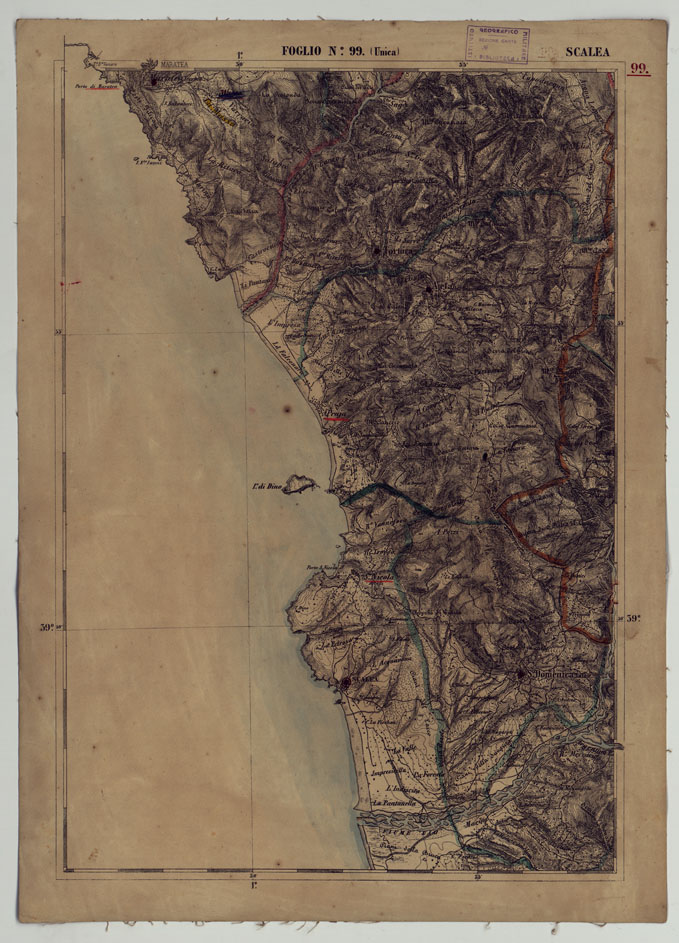 (N:17936) CARTA D'ITALIA - FOGLIO 99 SCALEA.
 (CA008637) Carte e stampe antiche: riproduzione a colori su carta (formato A2)