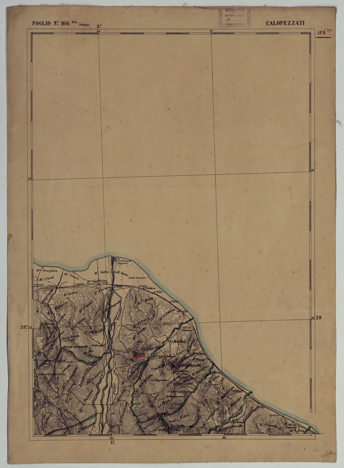 (N:17944) CARTA D'ITALIA - FOGLIO 106 BIS CALOPEZZATI.
 (CA008645) Carte e stampe antiche: riproduzione a colori su carta (formato A2)
