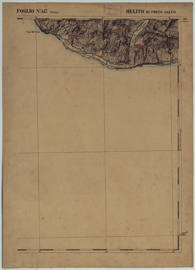 (N:17963) CARTA D'ITALIA - FOGLIO 147 MELITO DI PORTO SALVO.
 (CA008668) Carte e stampe antiche: riproduzione a colori su carta (formato A2)