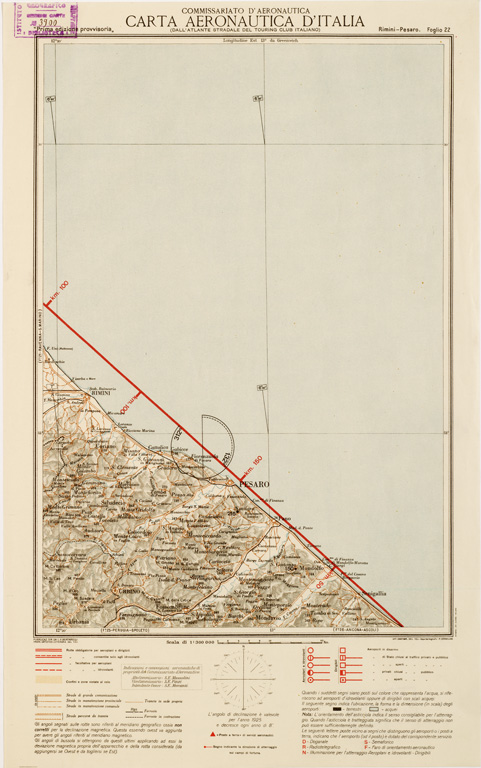 (N:578) CARTA AERONAUTICA D'ITALIA - Foglio 22 RIMINI-PESARO (B0007589) Carte e stampe antiche: riproduzione a colori su carta (formato A3)