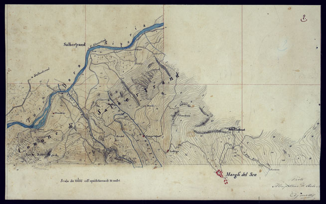 (N:23524) VALLE DELLA DORA EXILLES MINUTE AL 10.000. RILIEVI ESEGUITI NEL 1864 ALLIEVI INGEGNERI DEL R. CORPO DEL GENIO CIVILE ALLA SCALA DI 1 A 10.000 - FOGLIO 2. (CA002068) Carte e stampe antiche: riproduzione a colori su carta (formato A3)