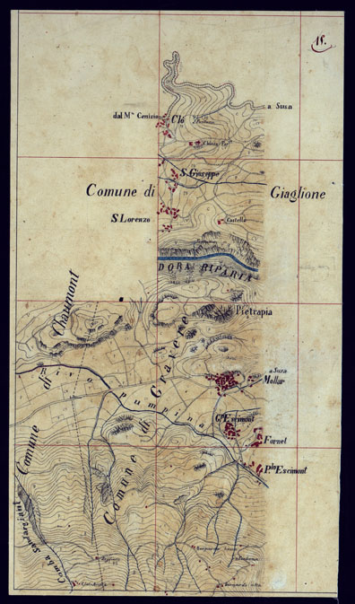 (N:23537) VALLE DELLA DORA EXILLES MINUTE AL 10.000. RILIEVI ESEGUITI NEL 1864 ALLIEVI INGEGNERI DEL R. CORPO DEL GENIO CIVILE ALLA SCALA DI 1 A 10.000 - FOGLIO 15. (CA002081) Carte e stampe antiche: riproduzione a colori su carta (formato A3)