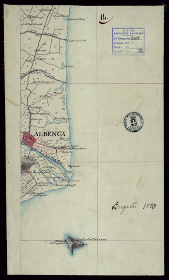 (N:15368) RICOGNIZIONI ESEGUITE ALLA SCALA DI 1/20.000 CHE COMPRENDANO LE DUE RIVIERE DEGLI EX STATI SARDI E PARTE DELLE ATTUALI PROVINCIE DI ALESSANDRIA  E DI PAVIA - FOGLIO 14. (CA002645) Carte e stampe antiche: riproduzione a colori su carta (formato A3)