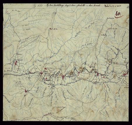 (N:15392) RICOGNIZIONI ESEGUITE ALLA SCALA DI 1/20.000 CHE COMPRENDANO LE DUE RIVIERE DEGLI EX STATI SARDI E PARTE DELLE ATTUALI PROVINCIE DI ALESSANDRIA  E DI PAVIA - FOGLIO 40. (CA002671) Carte e stampe antiche: riproduzione a colori su carta (formato A3)
