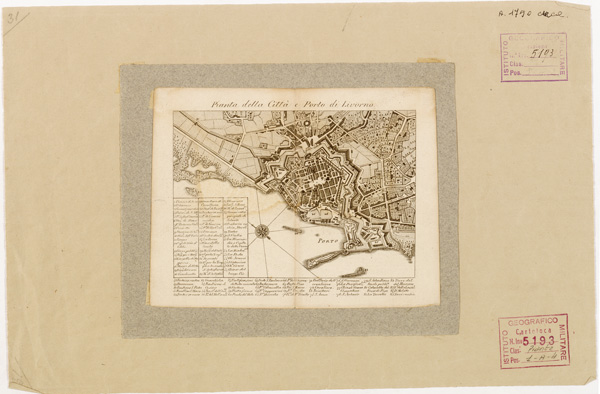 (N:13812) PIANTA DELLA CITTA' E PORTO DI LIVORNO (B0006330) Carte e stampe antiche: riproduzione a colori su carta (formato A4)