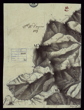 (N:15364) RICOGNIZIONI ESEGUITE ALLA SCALA DI 1/20.000 CHE COMPRENDANO LE DUE RIVIERE DEGLI EX STATI SARDI E PARTE DELLE ATTUALI PROVINCIE DI ALESSANDRIA  E DI PAVIA - FOGLIO 10. (CA002641) Carte e stampe antiche: riproduzione a colori su carta (formato A4)
