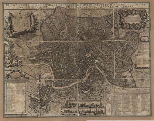 (N:4902) RECENTIS ROMAE ICHNOGRAPHIA ET HYPSOGRAFIA SIVE PLANTA ET FACIES AD MAGNIFICENTIAM QUA SUB ALESANDRO VII P.M. URBIS IPSA DIRECTA EXCULTA ET DECORATA EST IO BAPTISTA FALDA DE VALLE UDIAE ET INCIDIT CURA ET TYOIS IO IACOBI DE RUBEIS... (B0012854, B0012855, B12854-5) Carte e stampe antiche: riproduzione digitale a 150 DPI