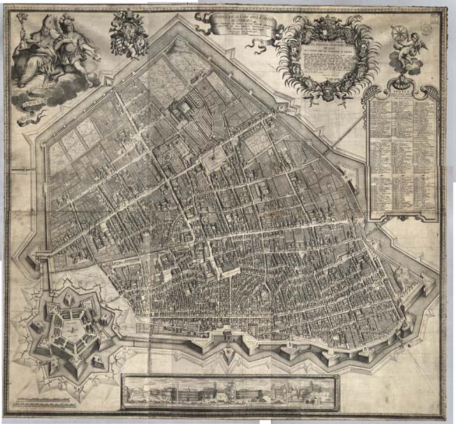 (N:9013) PIANTA ED ALZATO DELLA CITTA' DI FERRARA PRIMA PUBBLICATA DA ANDREA BOLZONI INCISORE FERRARESE ED ORA RIDOTTA SECONDO IL SUO STATO NEL PRESENTE ANNO MDCCLXXXII DA GIAMBATTISTA GALLI INCISORE. RIFORMATA L'A. 1794. (B0012873, B0012874, B0012875, B0012876, B0012877, B0012878, B12873-8) Carte e stampe antiche: riproduzione digitale a 150 DPI