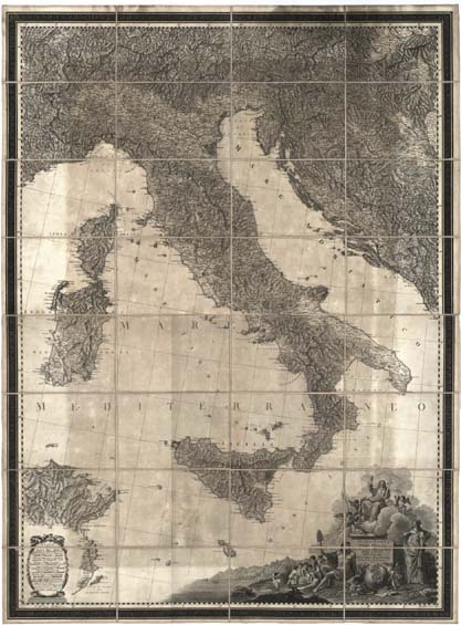 (N:9341) NUOVA CARTA DELL'ITALIA ESEGUITA A SPESE DI GIUSEPPE MOLINI LIBRAIO IN FIRENZE, SOTTO LA DIREZIONE DI GIO. ANTONIO RIZZI-ZANNONI, GEOGRAFO DI S. M. SICILIANA. (B0012883, B0012884, B0012885, B0012886, B12883-6) Carte e stampe antiche: riproduzione digitale a 150 DPI