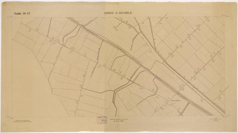 (N:15287) RILIEVO DELLA ZONA DI LITTORIA COL METODO NISTRI - Foglio I6-I7 - Borgo S. Michele (B0002602, B0002603, B2602-03) Carte e stampe antiche: riproduzione digitale a 150 DPI