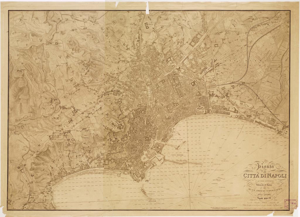 (N:13717) PIANTA DELLA CITTA' DI NAPOLI E DE' SUOI CONTORNI. DELINEATA ED INCISA NEL REALE OFFICIO TOPOGRAFICO DELLA GUERRA. NAPOLI (B0006627, B0006628, B6627-28) Carte e stampe antiche: riproduzione digitale a 150 DPI