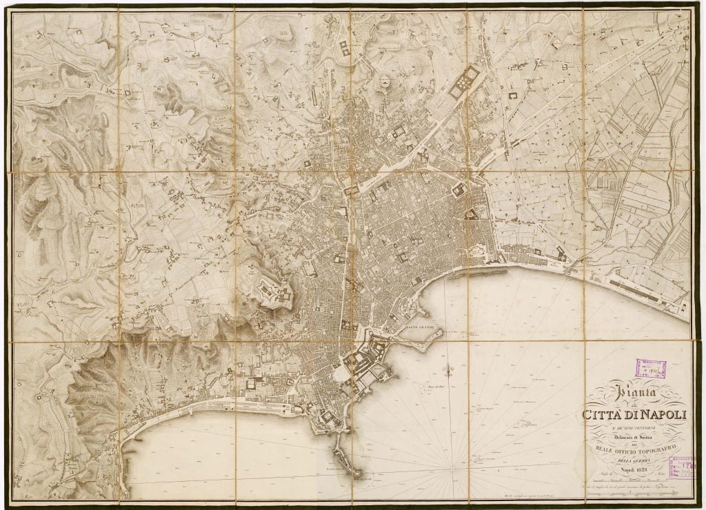 (N:13713) PIANTA DELLA CITTA' DI NAPOLI E DE' SUOI CONTORNI. DELINEATA ED INCISA NEL REALE OFFICIO TOPOGRAFICO DELLA GUERRA. NAPOLI. (B0006629, B0006630, B6629-30) Carte e stampe antiche: riproduzione digitale a 150 DPI