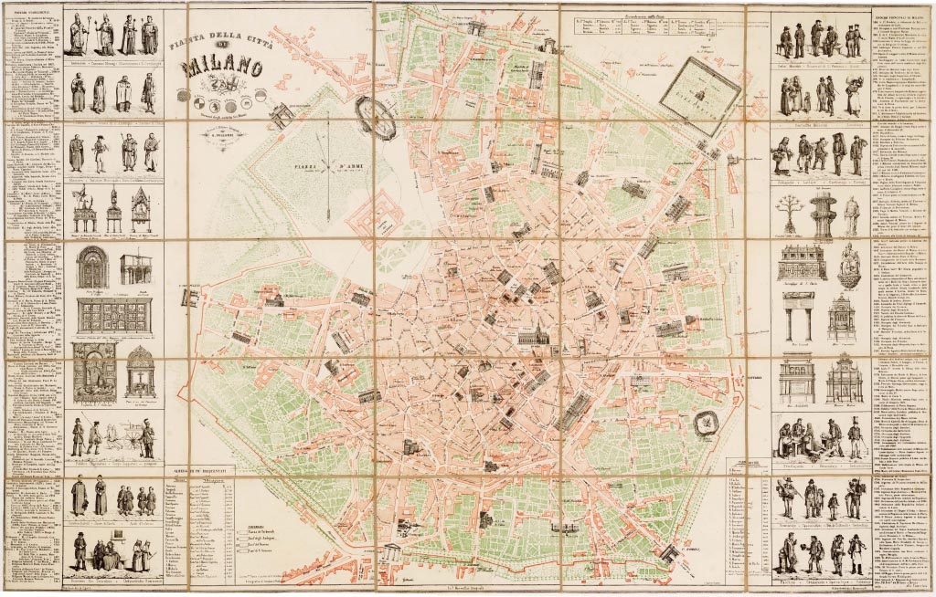 (N:13649) PIANTA DELLA CITTA' DI MILANO PRESSO L'EDITORE LITOGRAFO A. VALLARDI (B0007197, B0007198, B7197-98) Carte e stampe antiche: riproduzione digitale a 150 DPI
