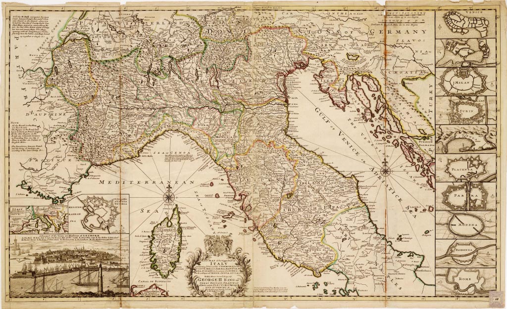(N:22) A NEW MAP OF THE UPPER PART OF ITALY, BY H. MOLL GEOGRAPHER  - (Italia) (B0007242, B0007243, B7242-43) Carte e stampe antiche: riproduzione digitale a 150 DPI