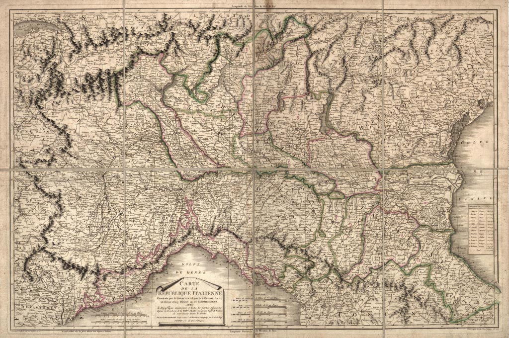 (N:8478) CARTE DE LA REPUBLIQUE ITALIENNE CONSTITUEE PAR LA CONSULTA A LYON LE 6 PLUVIOSE AN X (26 JANVIER 1802). (B0008383, B0008384, B8383-84) Carte e stampe antiche: riproduzione digitale a 150 DPI