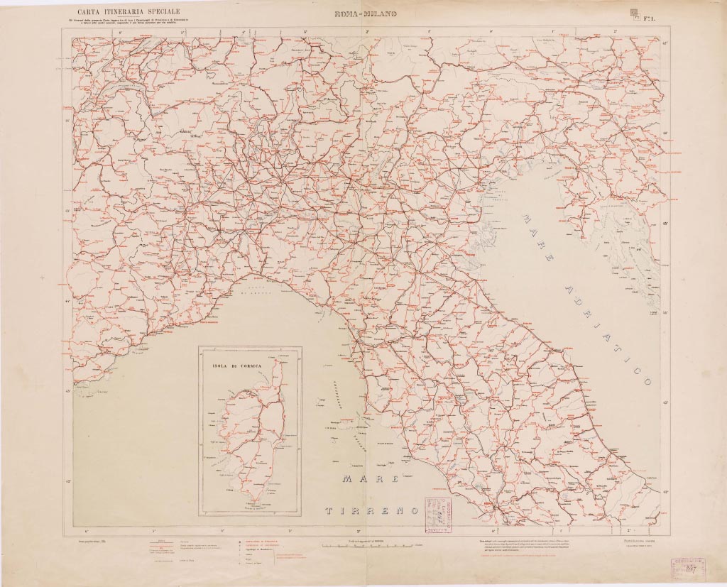 (N:5589) CARTA ITINERARIA SPECIALE D'ITALIA CON Tavola POLIOMETRICA - Foglio 1 - Roma-Milano (B0008424, B0008425, B8424-25) Carte e stampe antiche: riproduzione digitale a 150 DPI