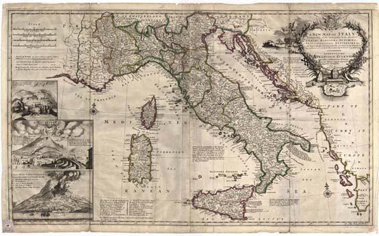 (N:9450) A NEW MAP OF ITALY DISTINGUISHING ALL THE SOVEREIGNTIES IN IT, WHETHER STATES, KINGDOMS, DUTCHIES, PRINCIPALITIES, REPUBLICKS & C - ITALIA (B0012916, B0012917, B12916-7) Carte e stampe antiche: riproduzione digitale a 300 DPI