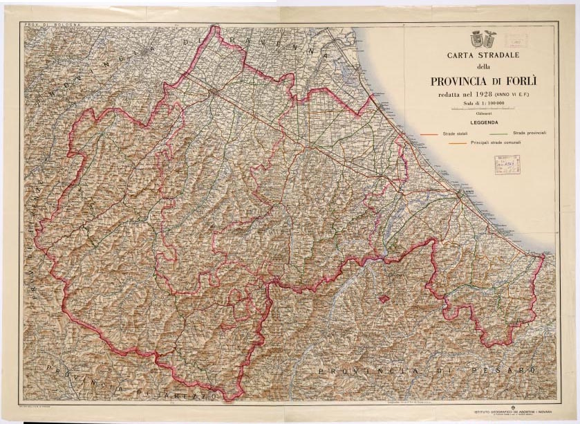 (N:5879) CARTA STRADALE DELLA PROVINCIA DI FORLI' REDATTA NEL 1928 (B0002222, B0002223, B2222-23) Carte e stampe antiche: riproduzione digitale a 300 DPI