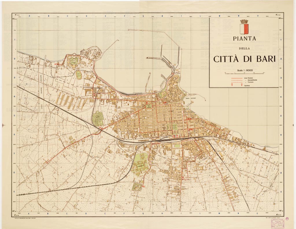 (N:13580) PIANTA DELLA CITTA' DI BARI - Fronte/Retro (B0006803, B0006804, B0006805, B6803-04) Carte e stampe antiche: riproduzione digitale a 300 DPI