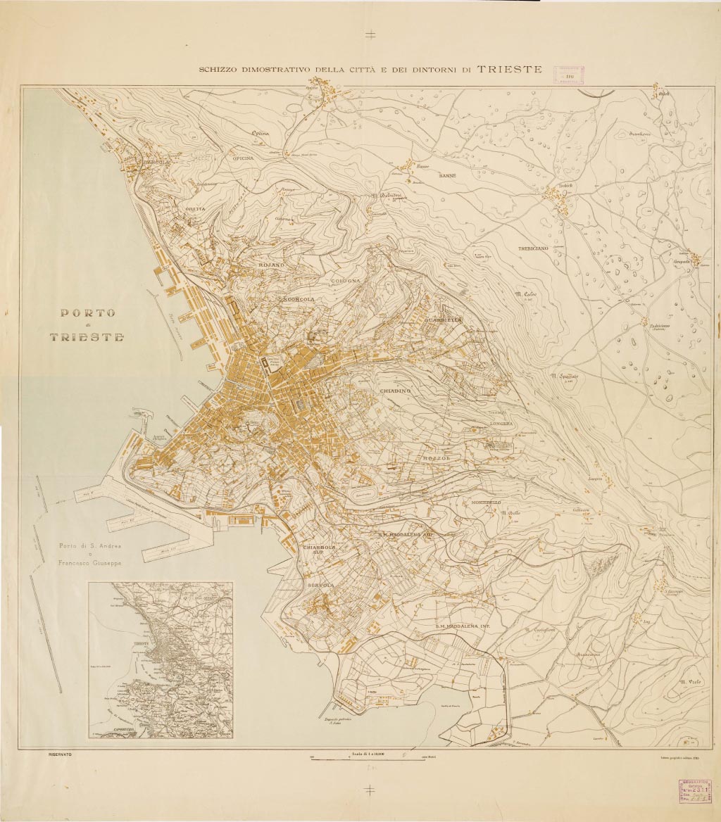 (N:15758) SCHIZZO DIMOSTRATIVO DELLA CITTA' E DEI DINTORNI DI TRIESTE (B0006871, B0006872, B6871-72) Carte e stampe antiche: riproduzione digitale a 300 DPI