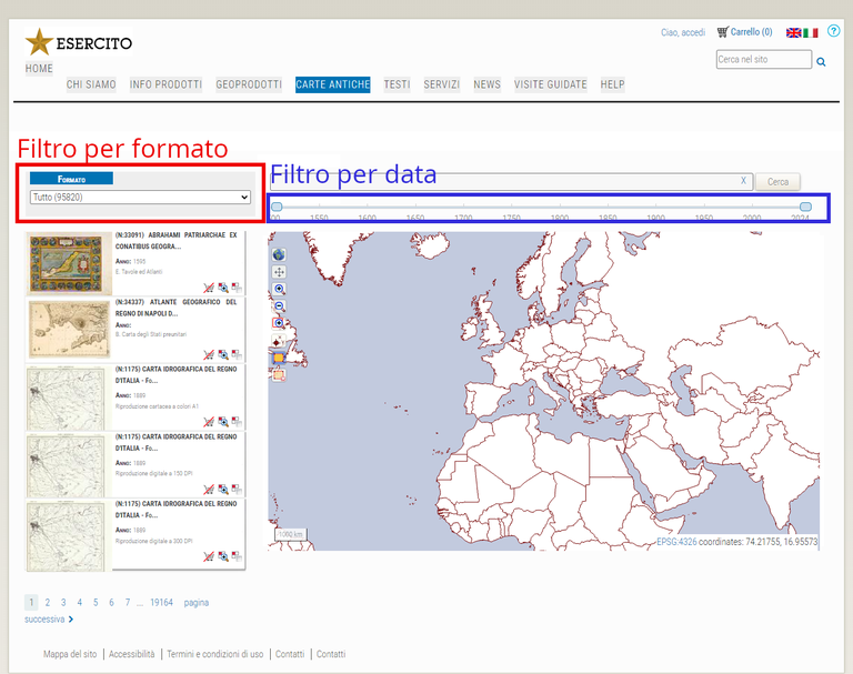 Carte antiche - Filtro risultati ricerca