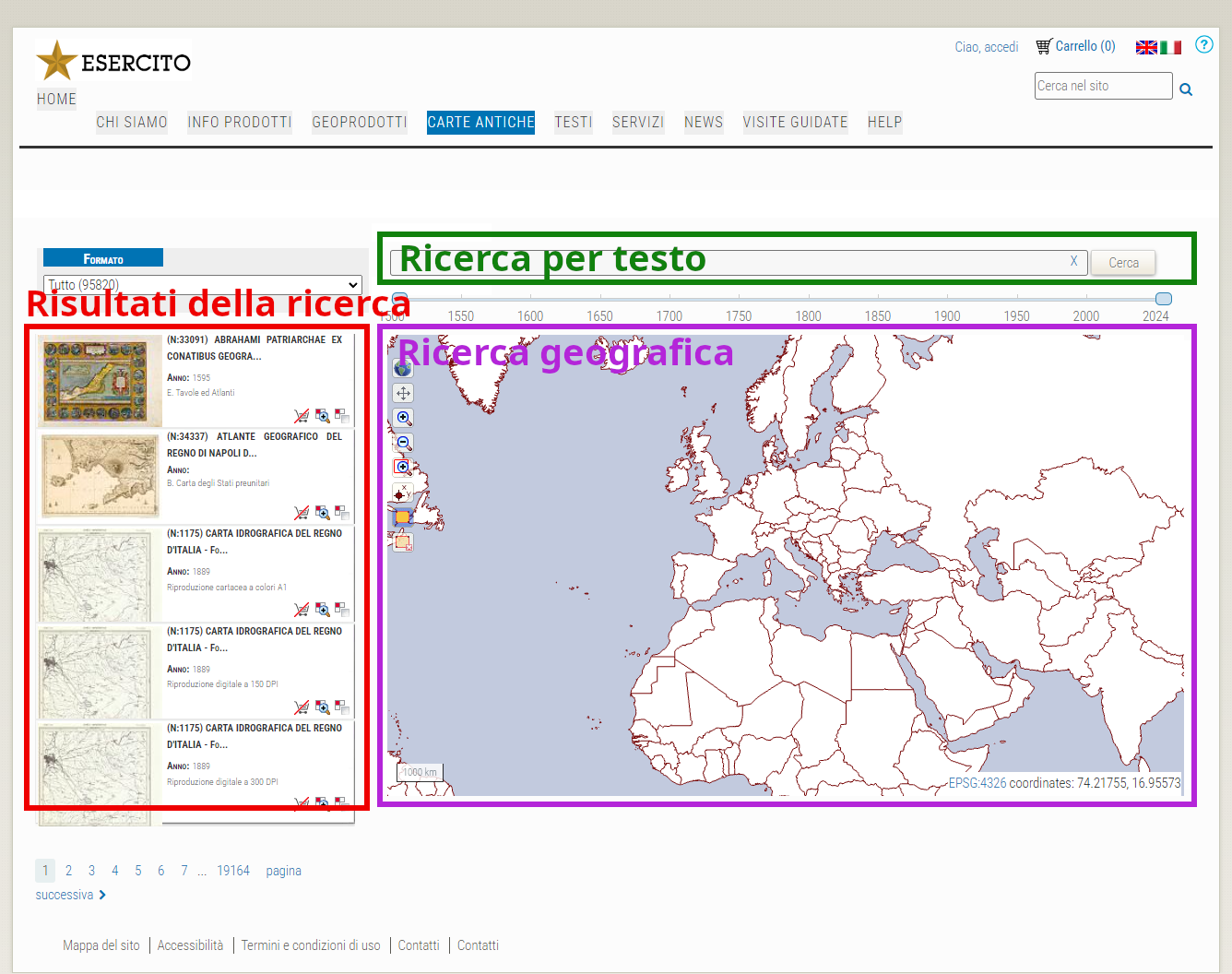 carte antiche - ricerca per testo e geografica